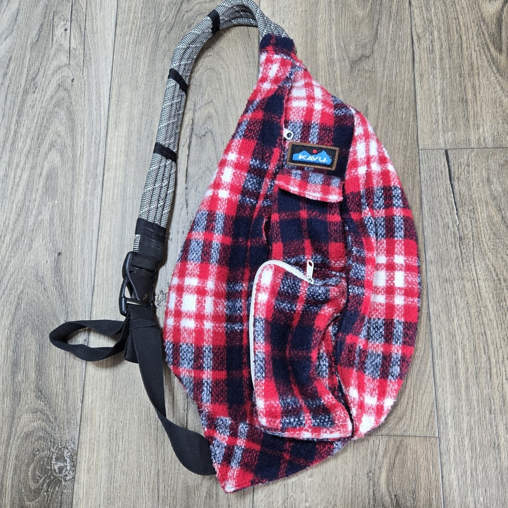Kavu Red white Blue Plaid Sling Bag